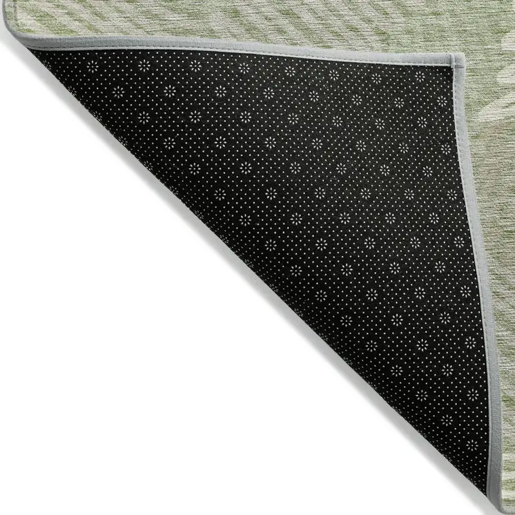 5' X 8' Artichoke Green Brown And Ivory Floral Washable Indoor Outdoor Area Rug