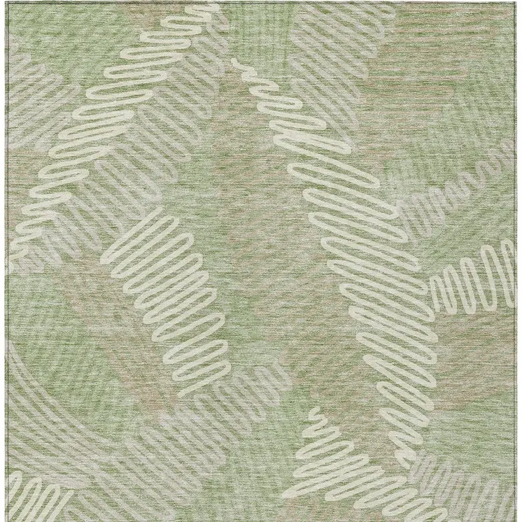 8' X 10' Artichoke Green Brown And Ivory Floral Washable Indoor Outdoor Area Rug