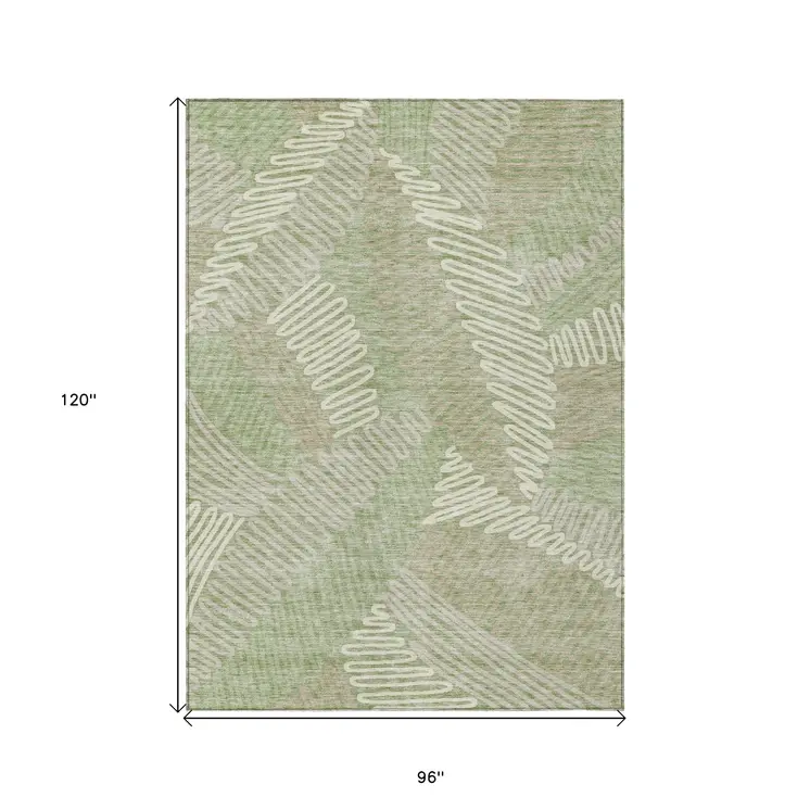 8' X 10' Artichoke Green Brown And Ivory Floral Washable Indoor Outdoor Area Rug