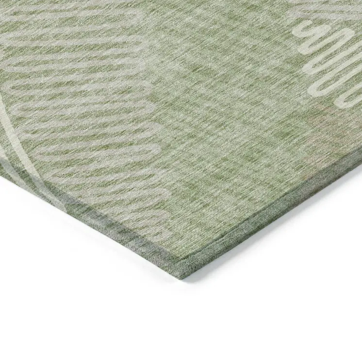 8' X 10' Artichoke Green Brown And Ivory Floral Washable Indoor Outdoor Area Rug