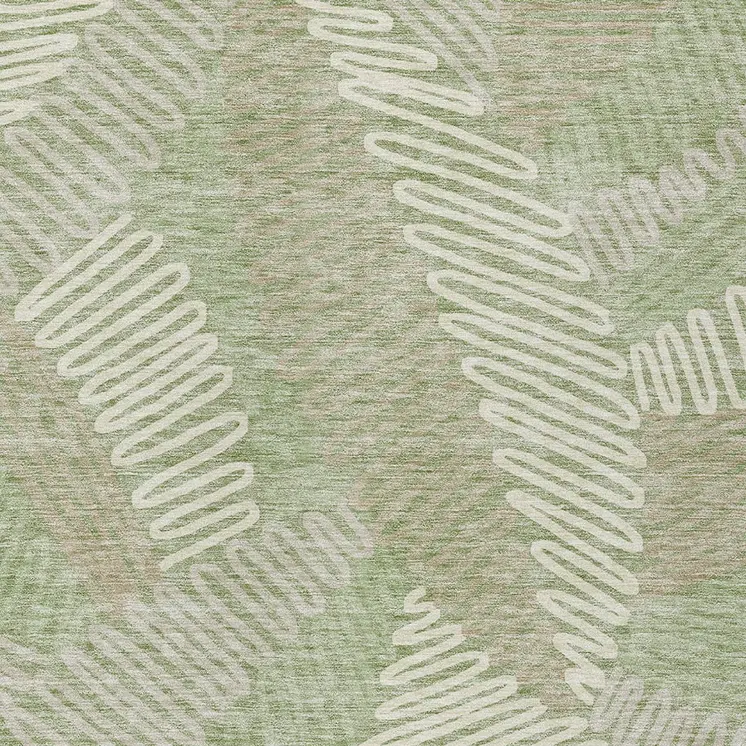 8' X 10' Artichoke Green Brown And Ivory Floral Washable Indoor Outdoor Area Rug
