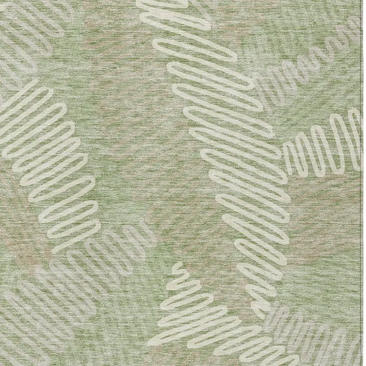 9' X 12' Artichoke Green Brown And Ivory Floral Washable Indoor Outdoor Area Rug