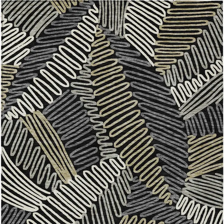 8' X 10' Black Gray And Ivory Floral Washable Indoor Outdoor Area Rug