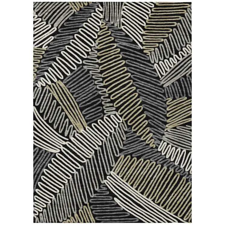 8' X 10' Black Gray And Ivory Floral Washable Indoor Outdoor Area Rug