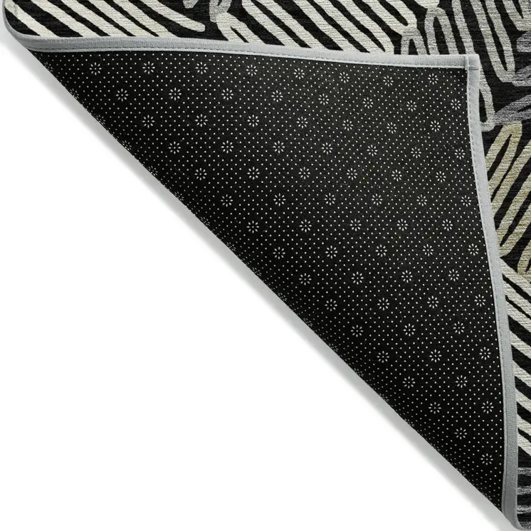 8' X 10' Black Gray And Ivory Floral Washable Indoor Outdoor Area Rug