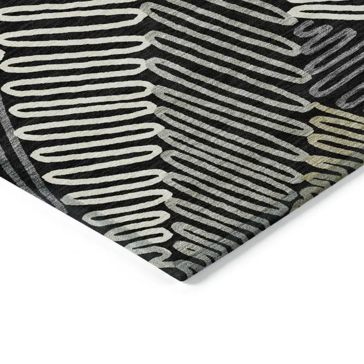 9' X 12' Black Gray And Ivory Floral Washable Indoor Outdoor Area Rug
