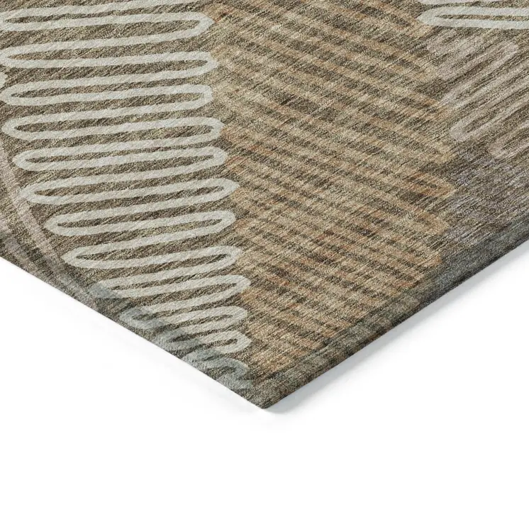 8' X 10' Brown And Ivory Floral Washable Indoor Outdoor Area Rug