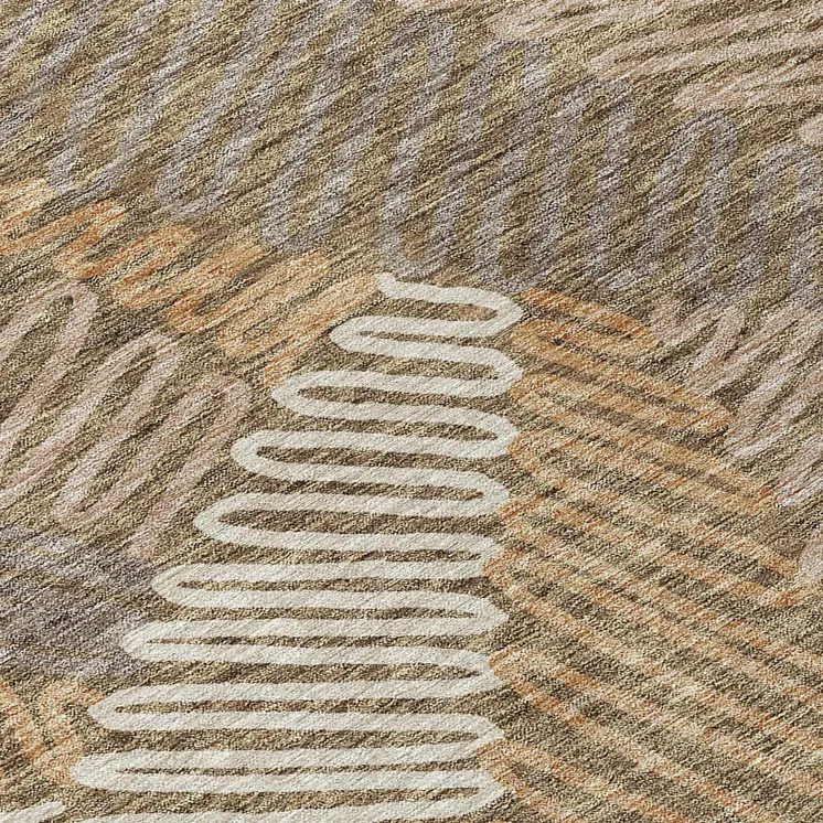 9' X 12' Brown And Ivory Floral Washable Indoor Outdoor Area Rug