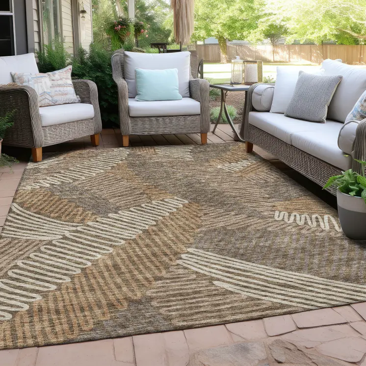 10' X 14' Brown And Ivory Floral Washable Indoor Outdoor Area Rug