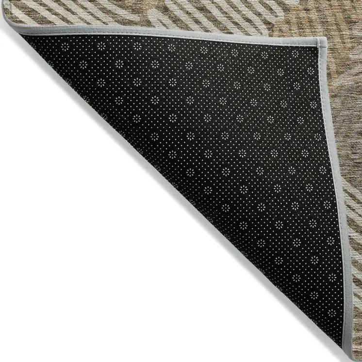 10' X 14' Brown And Ivory Floral Washable Indoor Outdoor Area Rug