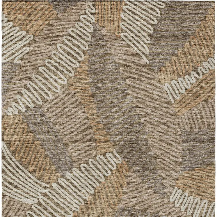 10' X 14' Brown And Ivory Floral Washable Indoor Outdoor Area Rug