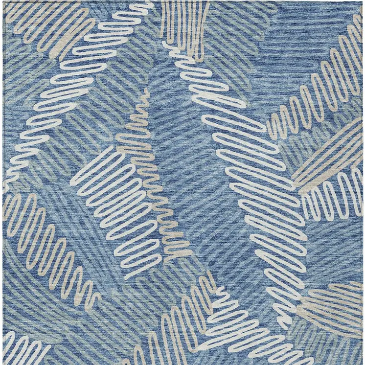 5' X 8' Blue Gray And Ivory Floral Washable Indoor Outdoor Area Rug