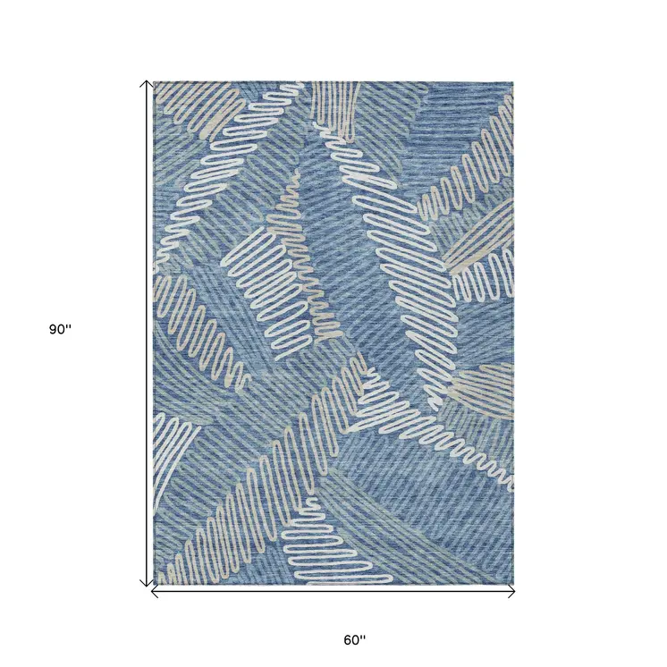 5' X 8' Blue Gray And Ivory Floral Washable Indoor Outdoor Area Rug