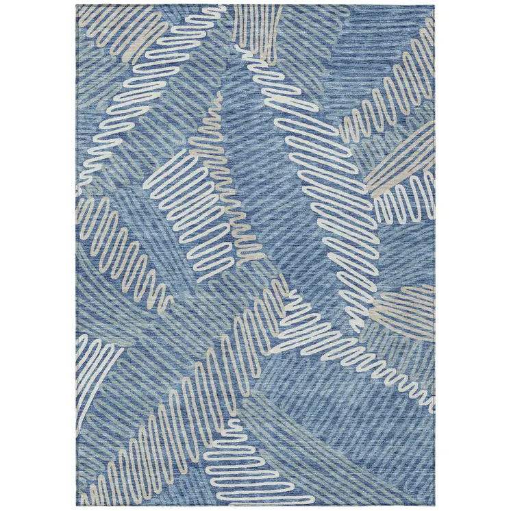 5' X 8' Blue Gray And Ivory Floral Washable Indoor Outdoor Area Rug