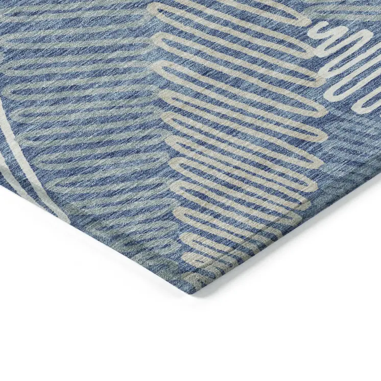 5' X 8' Blue Gray And Ivory Floral Washable Indoor Outdoor Area Rug