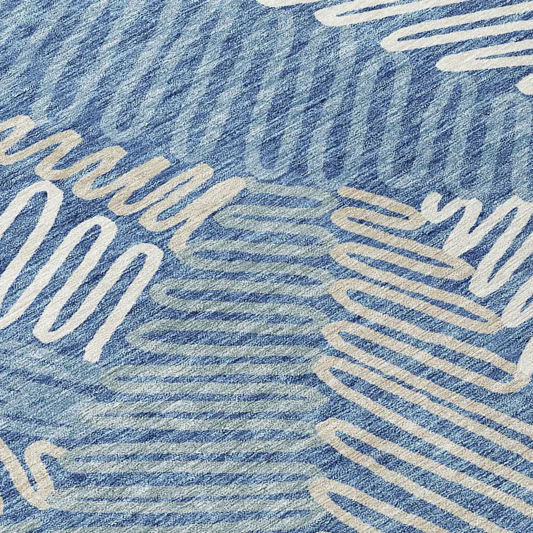 5' X 8' Blue Gray And Ivory Floral Washable Indoor Outdoor Area Rug