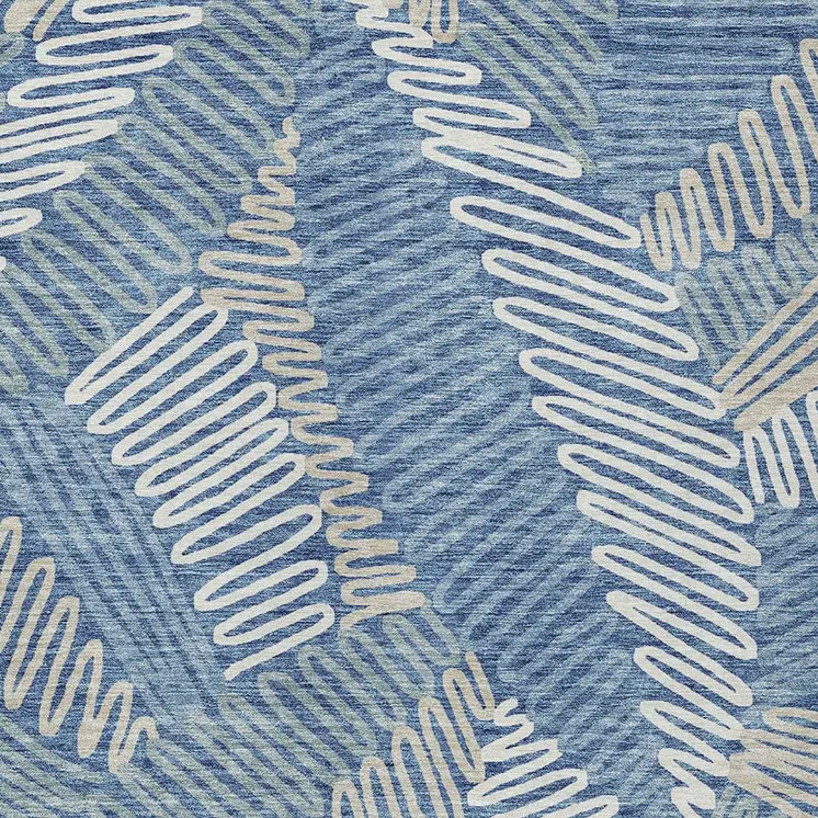 8' X 10' Blue Gray And Ivory Floral Washable Indoor Outdoor Area Rug
