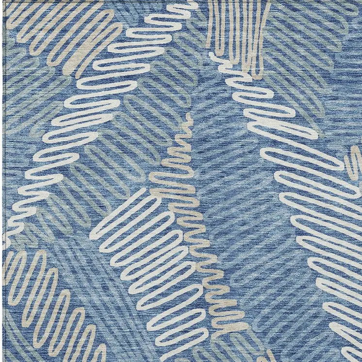 10' X 14' Blue Gray And Ivory Floral Washable Indoor Outdoor Area Rug