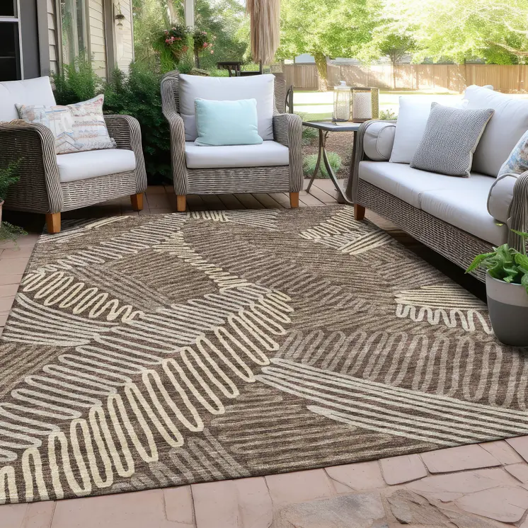 3' X 5' Chocolate And Ivory Floral Washable Indoor Outdoor Area Rug