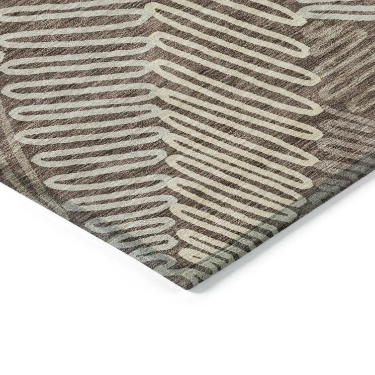 3' X 5' Chocolate And Ivory Floral Washable Indoor Outdoor Area Rug