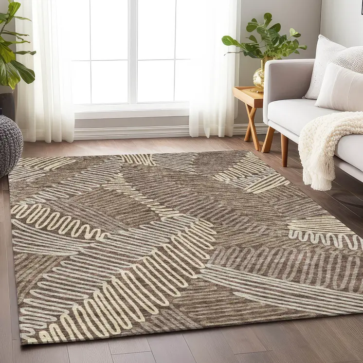 3' X 5' Chocolate And Ivory Floral Washable Indoor Outdoor Area Rug