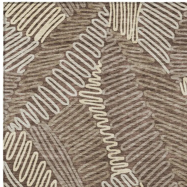 8' X 10' Chocolate And Ivory Floral Washable Indoor Outdoor Area Rug