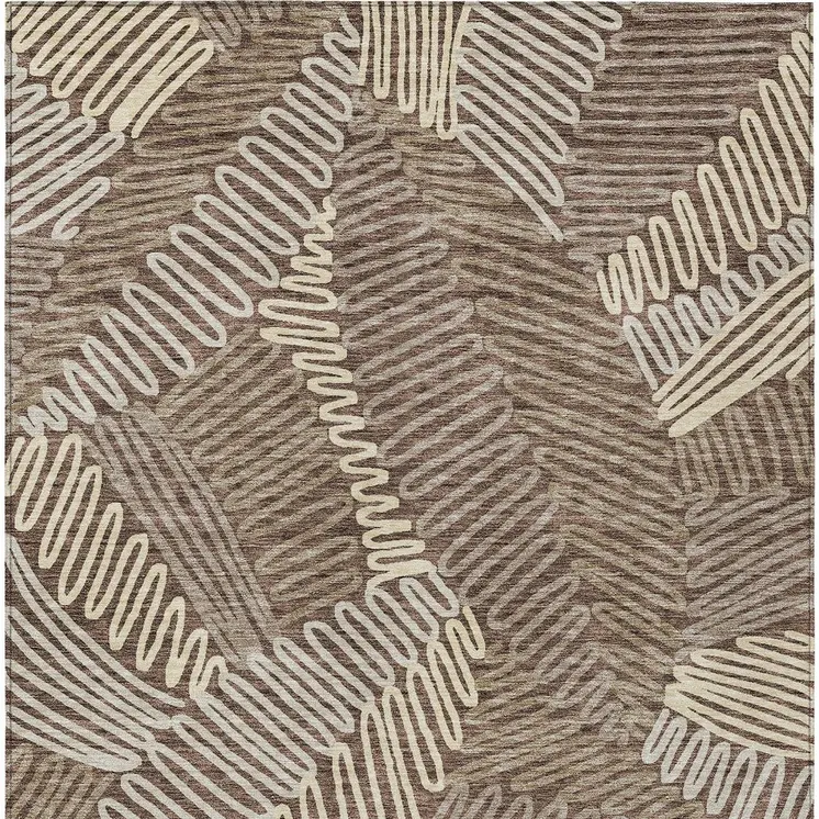 9' X 12' Chocolate And Ivory Floral Washable Indoor Outdoor Area Rug