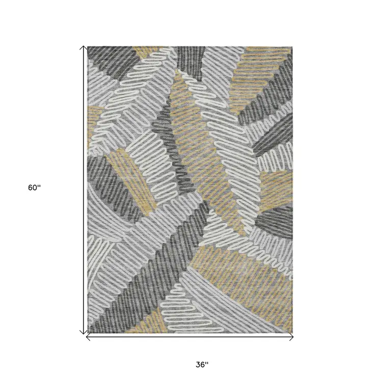 3' X 5' Gray Beige And Ivory Floral Washable Indoor Outdoor Area Rug