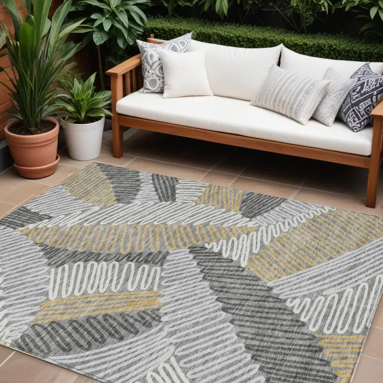8' X 10' Gray Beige And Ivory Floral Washable Indoor Outdoor Area Rug