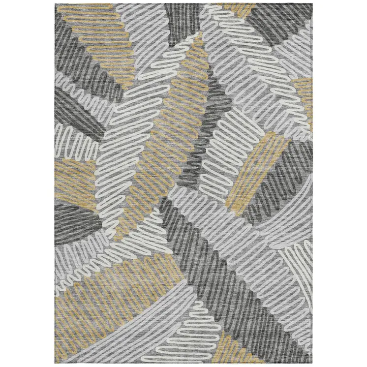 9' X 12' Gray Beige And Ivory Floral Washable Indoor Outdoor Area Rug