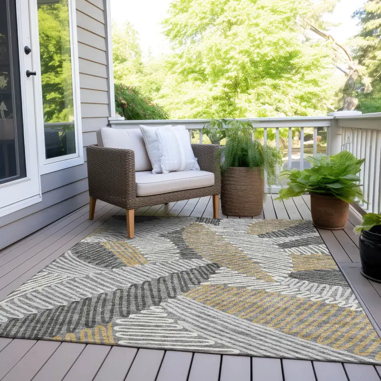 9' X 12' Gray Beige And Ivory Floral Washable Indoor Outdoor Area Rug