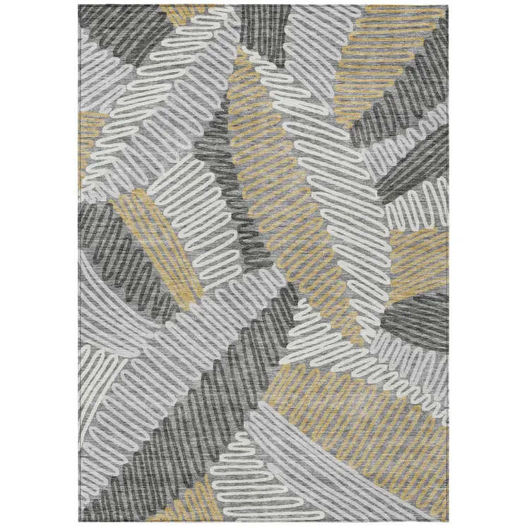 9' X 12' Gray Beige And Ivory Floral Washable Indoor Outdoor Area Rug
