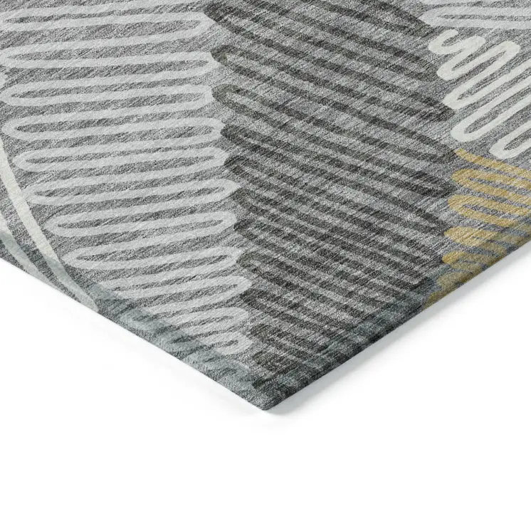 9' X 12' Gray Beige And Ivory Floral Washable Indoor Outdoor Area Rug