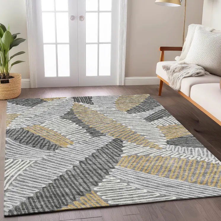 9' X 12' Gray Beige And Ivory Floral Washable Indoor Outdoor Area Rug