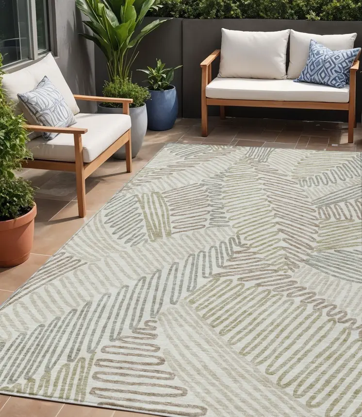 5' X 8' Ivory Gray And Brown Floral Washable Indoor Outdoor Area Rug
