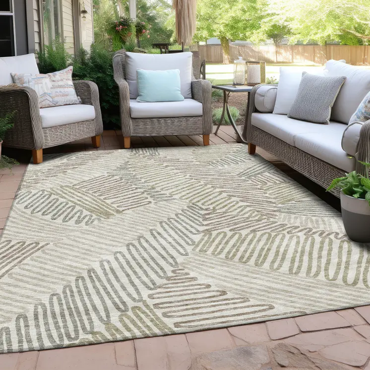 5' X 8' Ivory Gray And Brown Floral Washable Indoor Outdoor Area Rug