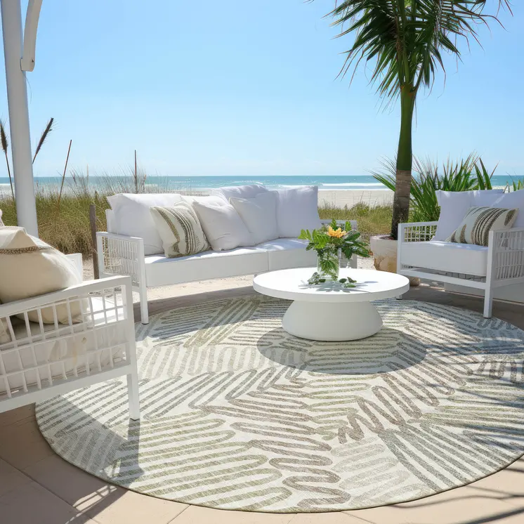 8' Ivory Gray And Brown Round Floral Washable Indoor Outdoor Area Rug