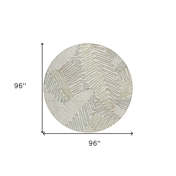8' Ivory Gray And Brown Round Floral Washable Indoor Outdoor Area Rug