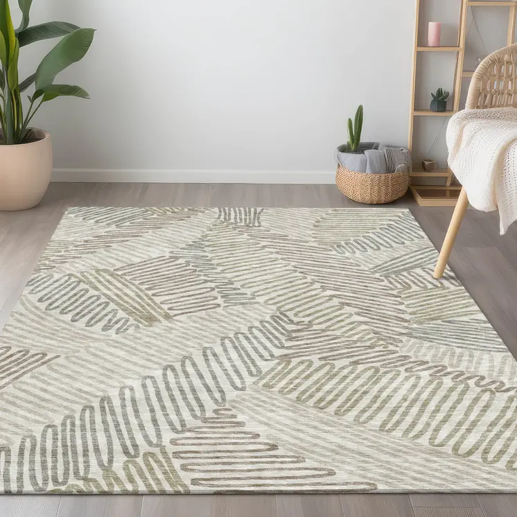 10' X 14' Ivory Gray And Brown Floral Washable Indoor Outdoor Area Rug