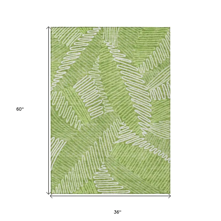 3' X 5' Lime Green And Ivory Floral Washable Indoor Outdoor Area Rug