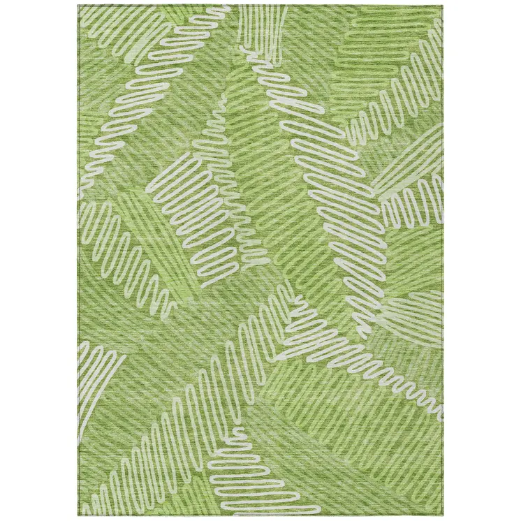 3' X 5' Lime Green And Ivory Floral Washable Indoor Outdoor Area Rug