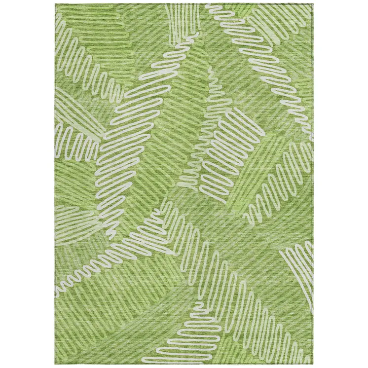 3' X 5' Lime Green And Ivory Floral Washable Indoor Outdoor Area Rug