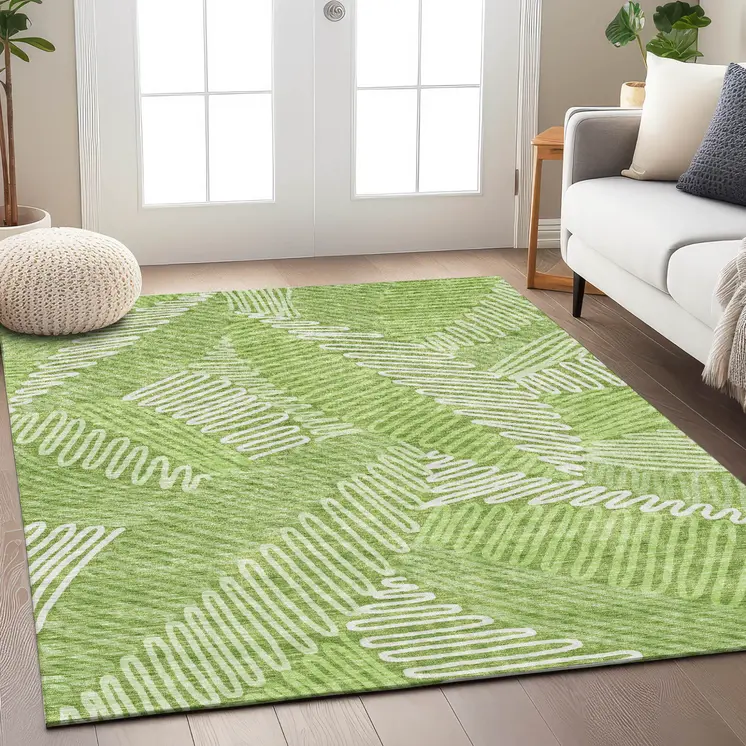 3' X 5' Lime Green And Ivory Floral Washable Indoor Outdoor Area Rug