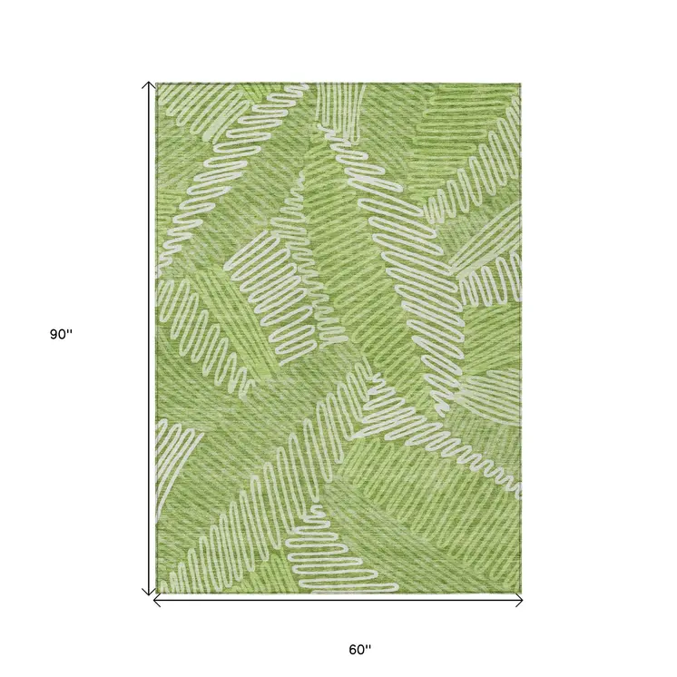 5' X 8' Lime Green And Ivory Floral Washable Indoor Outdoor Area Rug