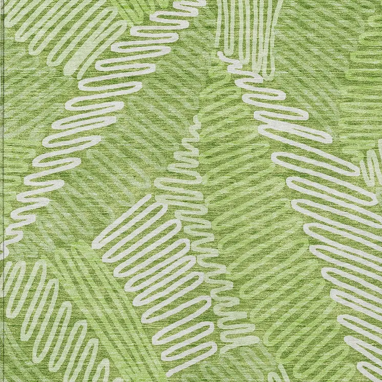5' X 8' Lime Green And Ivory Floral Washable Indoor Outdoor Area Rug