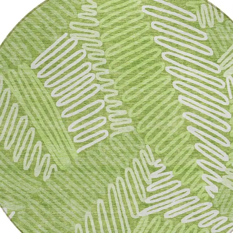 8' Lime Green And Ivory Round Floral Washable Indoor Outdoor Area Rug