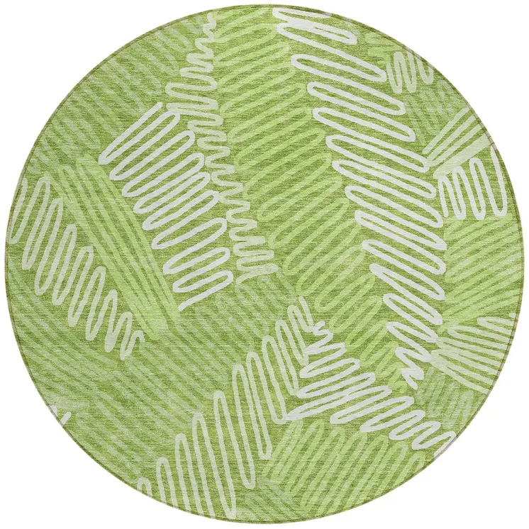 8' Lime Green And Ivory Round Floral Washable Indoor Outdoor Area Rug