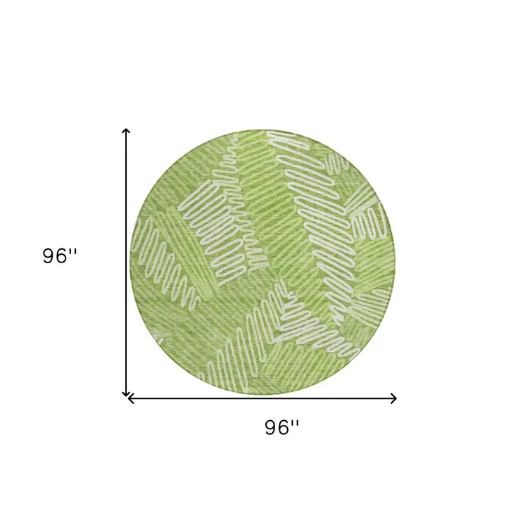 8' Lime Green And Ivory Round Floral Washable Indoor Outdoor Area Rug