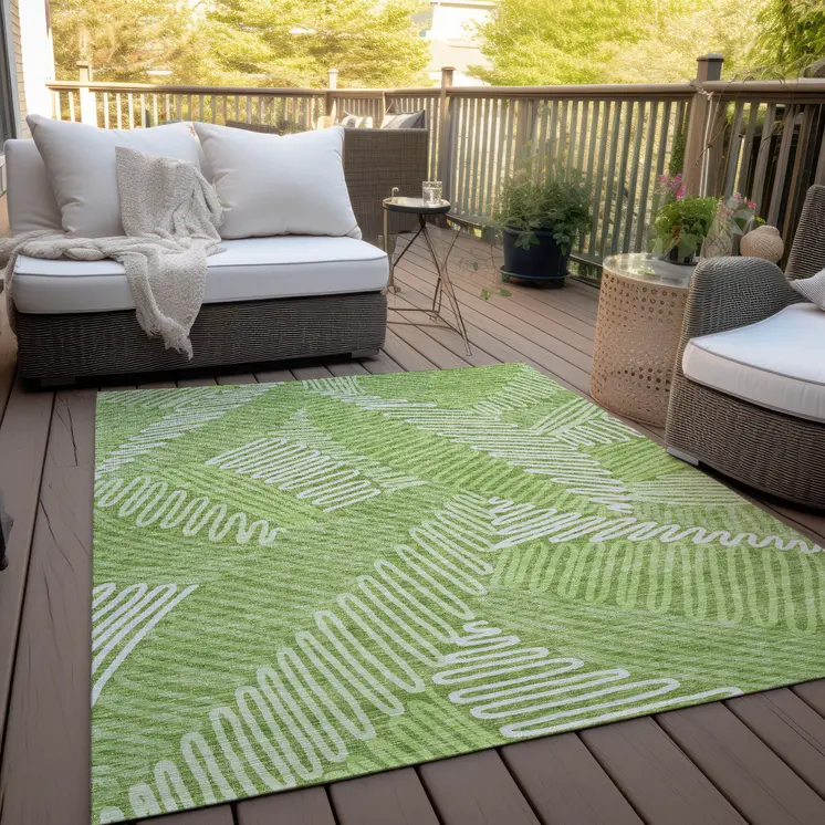 8' X 10' Lime Green And Ivory Floral Washable Indoor Outdoor Area Rug