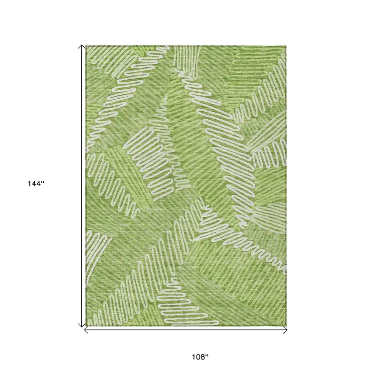 9' X 12' Lime Green And Ivory Floral Washable Indoor Outdoor Area Rug